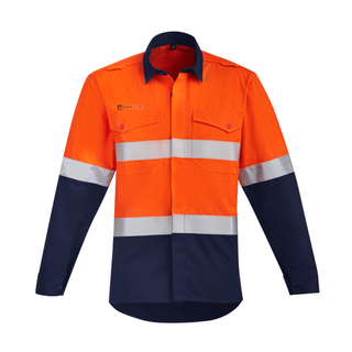 WORKWEAR, SAFETY & CORPORATE CLOTHING SPECIALISTS Mens Orange Flame Hi Vis Open Front Shirt - Hoop Taped